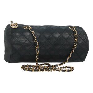CHANEL Matelasse COCO Mark Chain Shoulder Bag Lamb Skin Black Gold Auth 119496